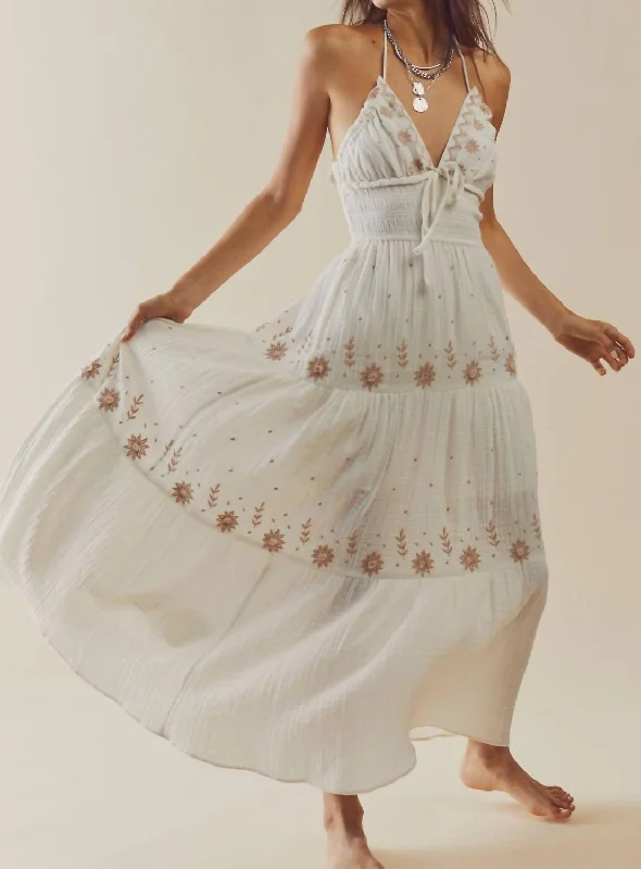 Valentine's Special Real Love Embroidered Maxi Dress In Ivory Combo Save On Classic Elegant Styles