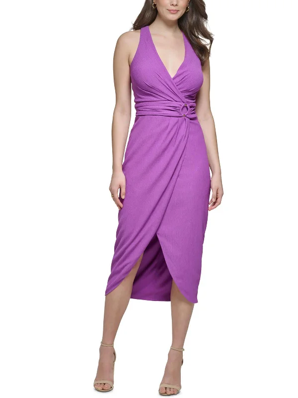 Classic Elegance Sales Womens Plunging Mid-Calf Midi Dress Everyday Glamour