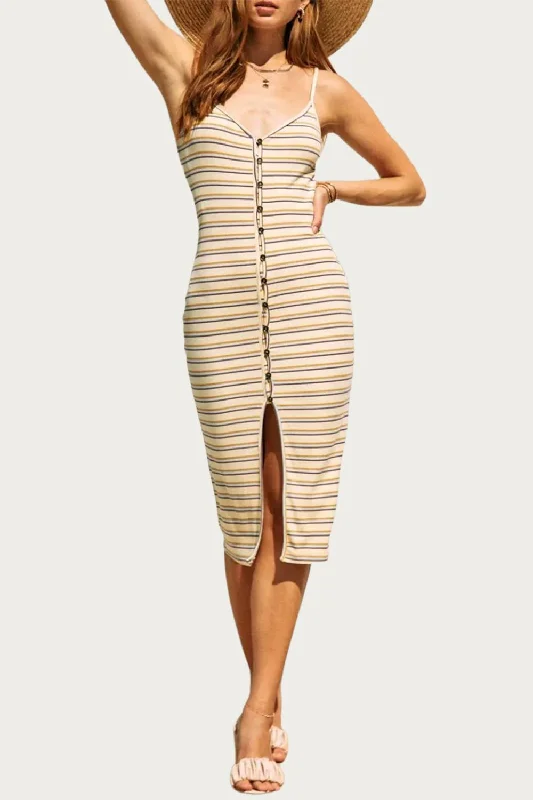 Glamorous Fashion Offers Ribbed Stretch Modal-Jersey Midi Dress In Banana Multi Limited - Time Bundle
