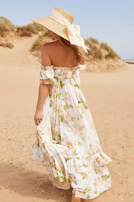 Boutique Styles Immortal Rose Aria Chiffon Off-Shoulder Ankle Gown Classic Appeal