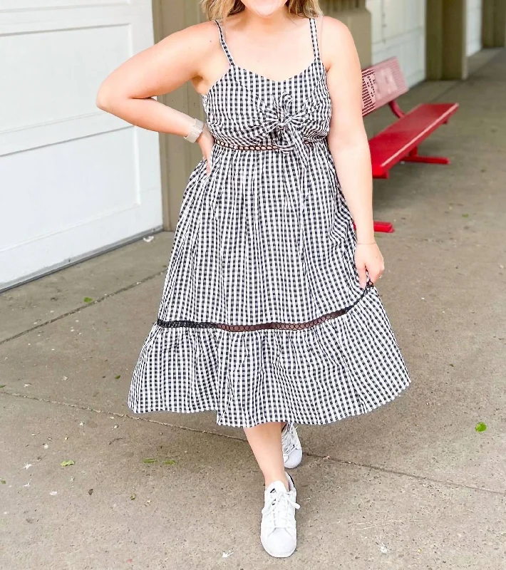 Affordable Luxury Fashion Picnic Party Gingham Midi Dress In Black & White Limited - Time Bundle