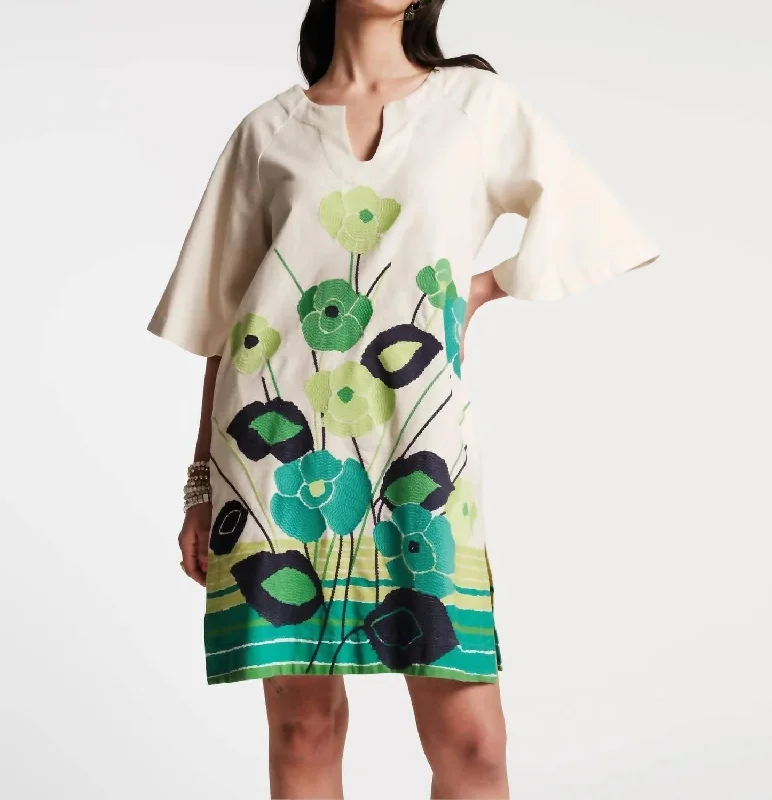 Forward Trendsetter Dreamy Caftan Mini Dress In Grass Is Greener
