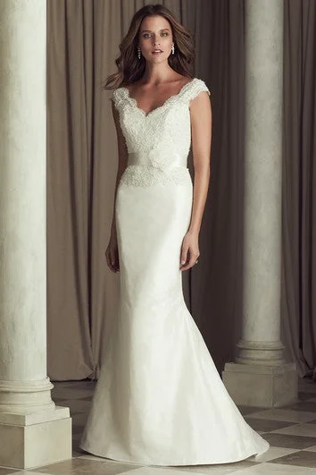 Crazy Price Slashing Elegant Satin Sheath Wedding Dress With Deep-V Back Charming Silhouette