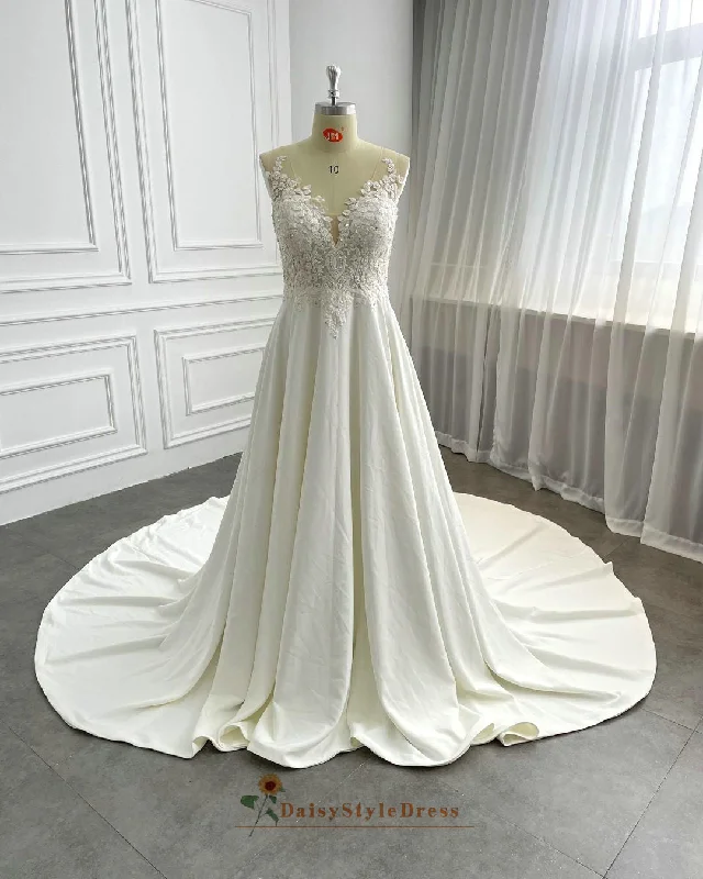 Classic Modern Offers Simple Sheer Lace Summer Wedding Dress Parisian Effortless Chic Style