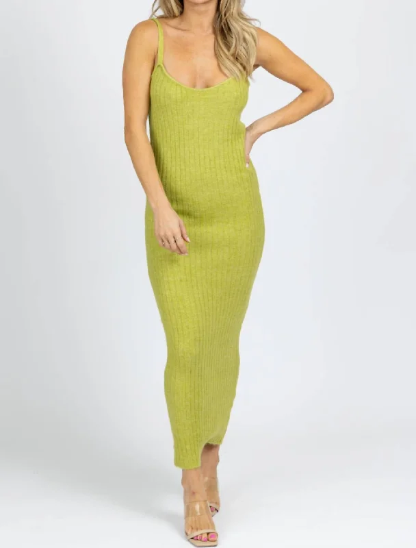 New Arrivals Bright Ribbed Sweater Midi Dress In Green Playful Elegance