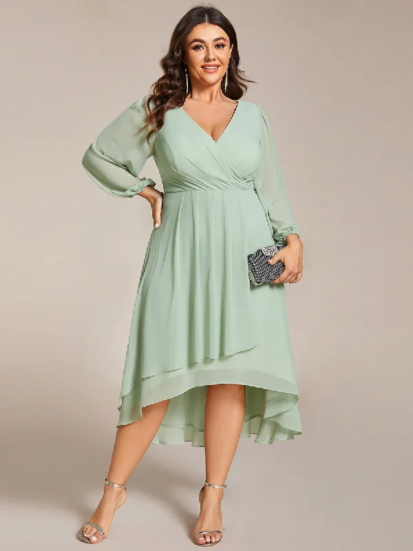 Vintage-Modern Style Offers Plus Size Women's Knee-Length Wholesale Homecoming Cocktail Dresses With Long Sleeves Luxe Layering