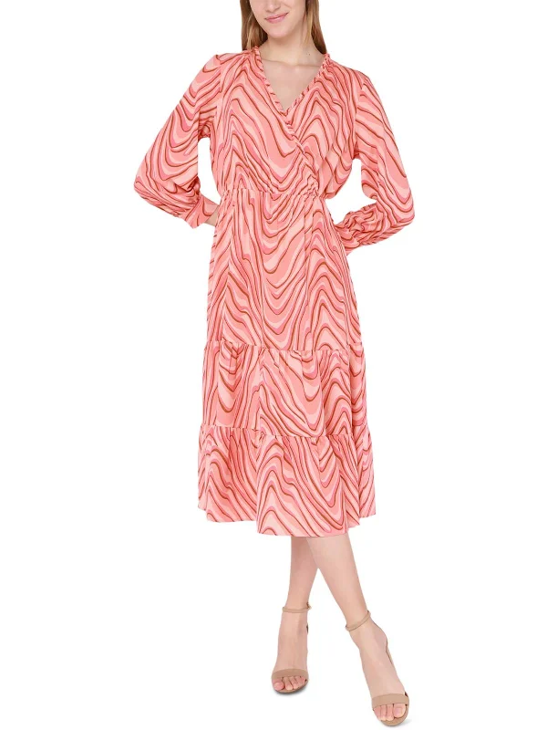 Street Style Discounts Womens Wrap Front Printed Midi Dress Sleek Design