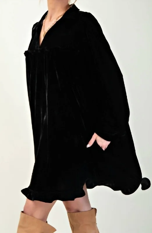 Exclusive Designer Style Deals Sabrina Long Sleeve Velvet Dress In Black Effortless Style