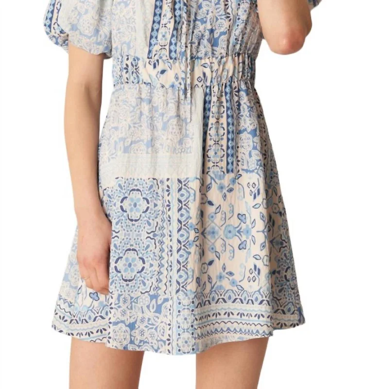 Top Deals Square Neck Mini Dress In Ivory/blue