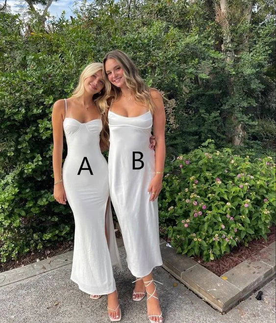 Chic Trends Unveiled Simple White Spaghetti Straps Prom Dress,White Prom Gown Y7417 Feminine Charm