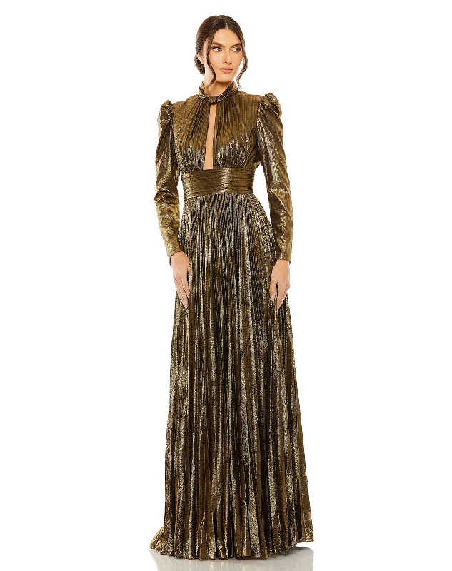 Trendy Street Style Mac Duggal 30758 Metallic Long Sleeve Pleated Formal Prom Dress Great Deals On Ethnic Cultural Wear