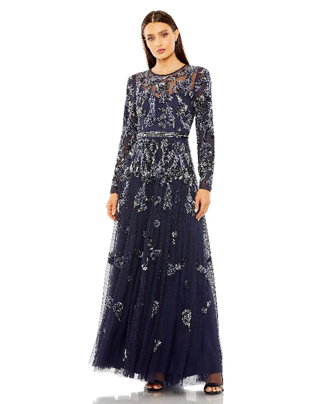 Enjoy Discount Mac Duggal 10013 Long Sleeve Beaded A Line Formal Dress Seasonal Trend