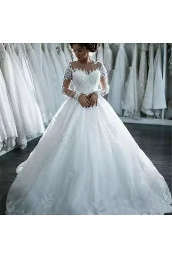 Hot Sale Jewel Sleeveless Court Train Lace Tulle A-Line Ball Gown Wedding Dress Effortless Sophistication