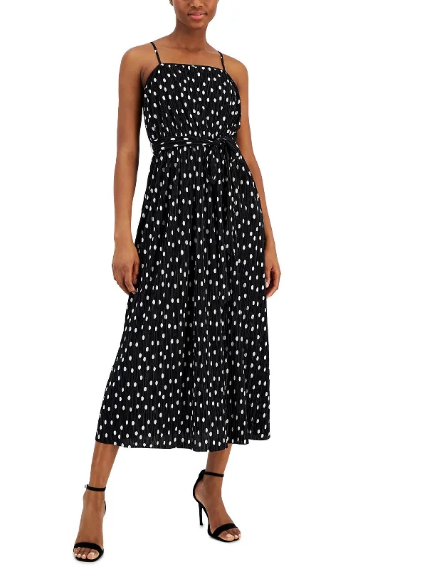 High-End Style Discounts Womens Polka Dot Pleated Midi Dress Feminine Charm