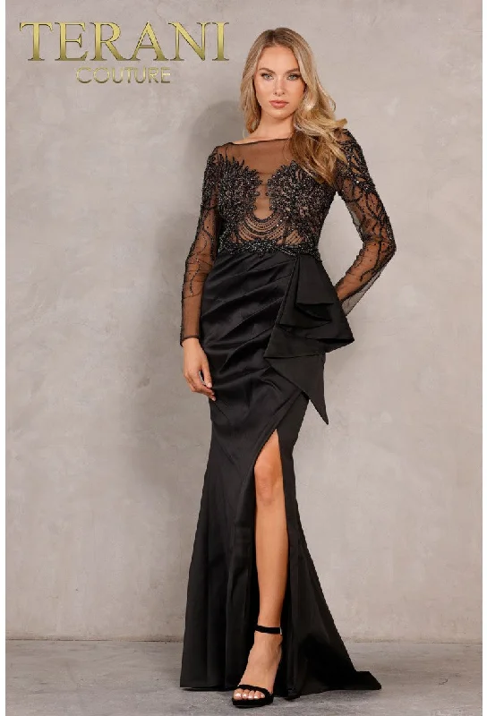 Budget Friendly Terani Couture 2021E2878 Long Sleeve Formal Evening Dress Disco - Inspired Retro Dance Look