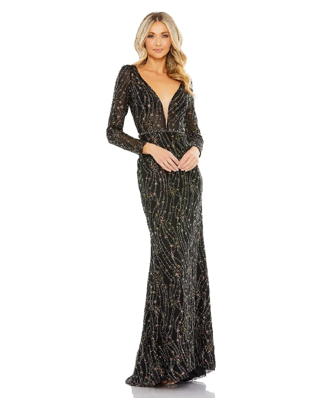 Spring Offer Mac Duggal 11159 Long Sleeve Beaded Formal Prom Dress Everyday Glamour