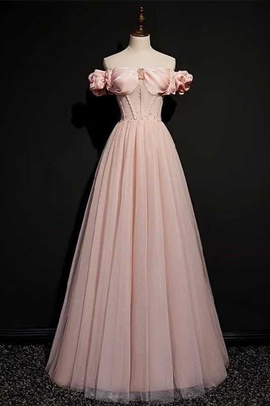 Spring Offer Pink Tulle Beaded Princess Prom Dress Off The Shoulder Ball Gown Evening Dress Y7584 Ethnic Cultural Event Wear