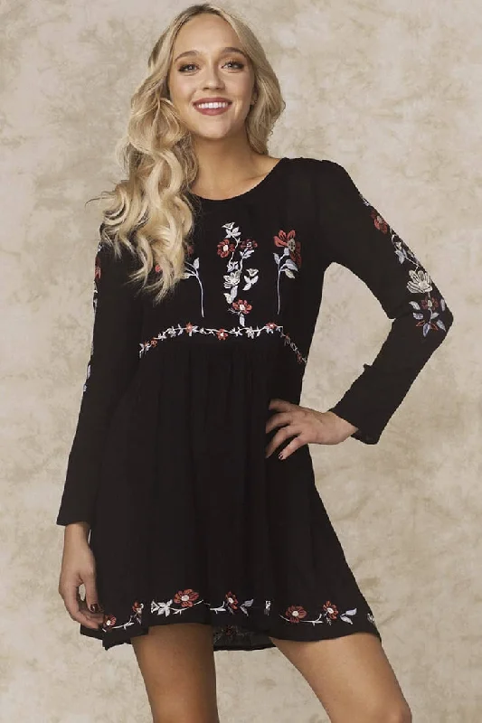 Sporty Fashion Offers Selena Embroidered Floral Dress Black Minimalist Office - Ready Style