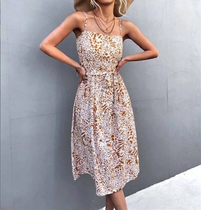 Premium Style Mixed Animal Print Midi Dress In Apricot Y2K Nostalgic Fashion Look