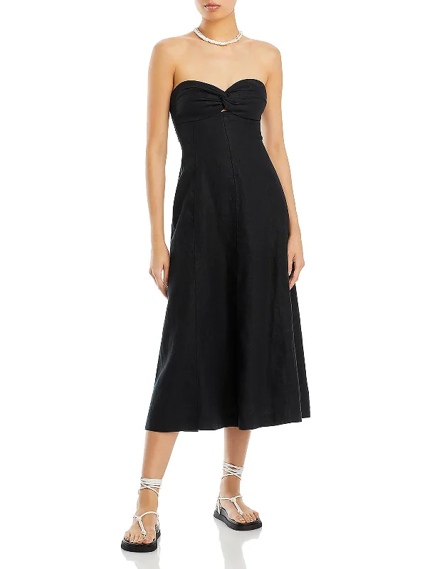 Chic And Edgy Womens Linen Smocked Midi Dress Save On Classic Elegant Styles