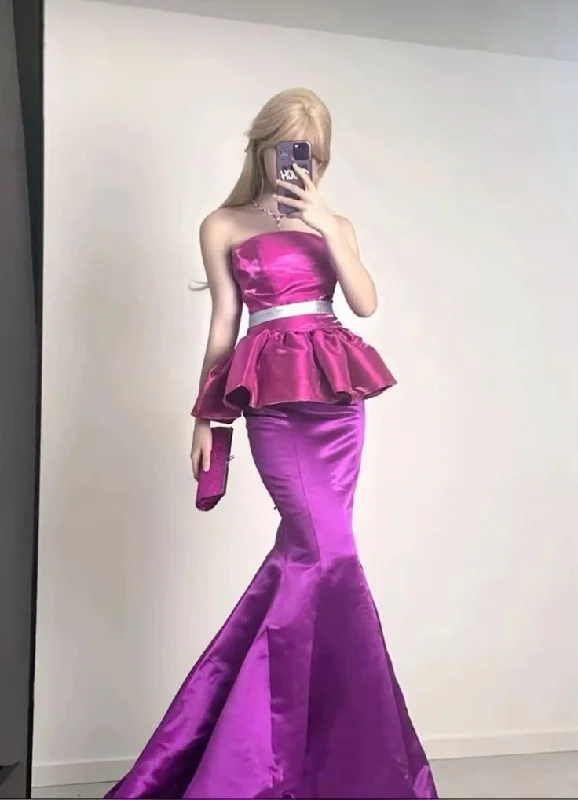 You'Ll Love Us Because Unique Strapless Mermaid Satin Barbie Pink Long Evening Party Dress, D230 Big Savings On Rustic Countryside Styles