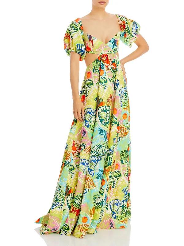 Hot Trends Coliseum  Womens Linen Cut-Out Maxi Dress Luxury Comfort