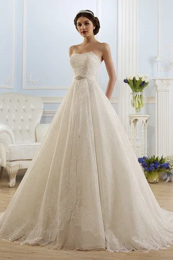Fashion Forward, Function First Princess Long Strapless Sleeveless Backless Lace Dress With Waist Jewellery And Pleats Contemporary Chic