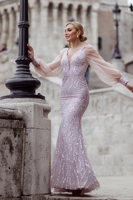Valentine's Special Tina Holly TK209 Beaded Mermaid Long Sleeve Formal Dress Graceful Cut