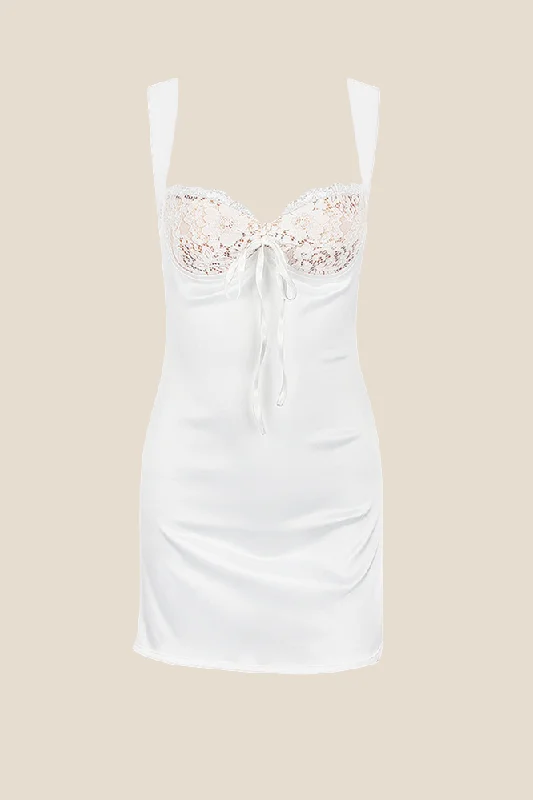 Flash Sale, Don'T Miss V-neck White Satin A-line Short Dress Exquisite Craftsmanship