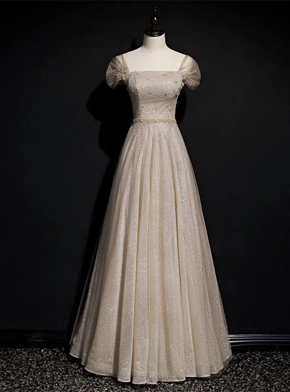 Discover Now Sparkly Tulle Sequins Square Beading Prom Dress Long A Line Ball Gown Party Dress Y7585 Romantic Date - Night Ensemble