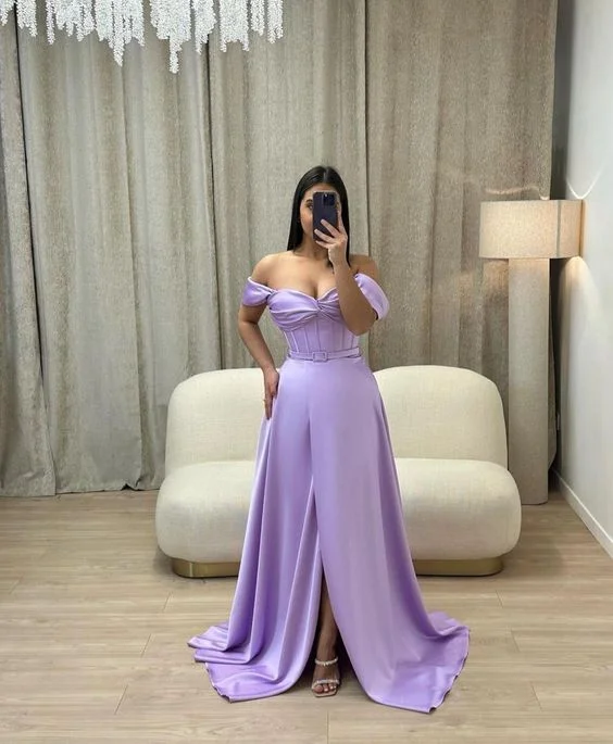 Sporty Fashion Offers Purple Off The Shoulder A-line Prom Dress,Senior Prom Gown Y7219 Feminine Charm
