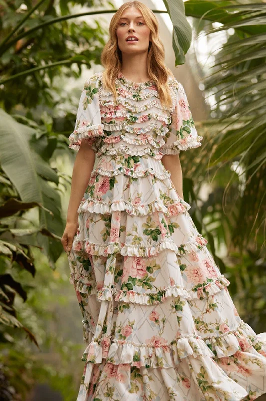 Timeless Style Promotions Harlequin Rose Crepe Ankle Gown Vibrant Prints