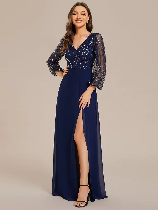 Flirty Fashion Discounts Maxi Long Sequin Wholesale Evening Dress with Long Sleeves Effortless Comfort