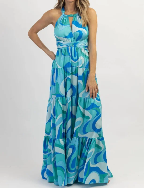 Luxe Style Discounts Paradiso Halter Maxi Dress In Multiblue Bold Patterns