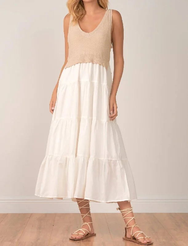 Snag Fabulous Fashion Bargains Soleil Mixed Media Maxi Dress In White Playful Elegance