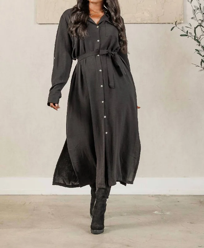 Latest Trends Olivia Shirt Midi Dress In Black Romantic Date - Night Ensemble
