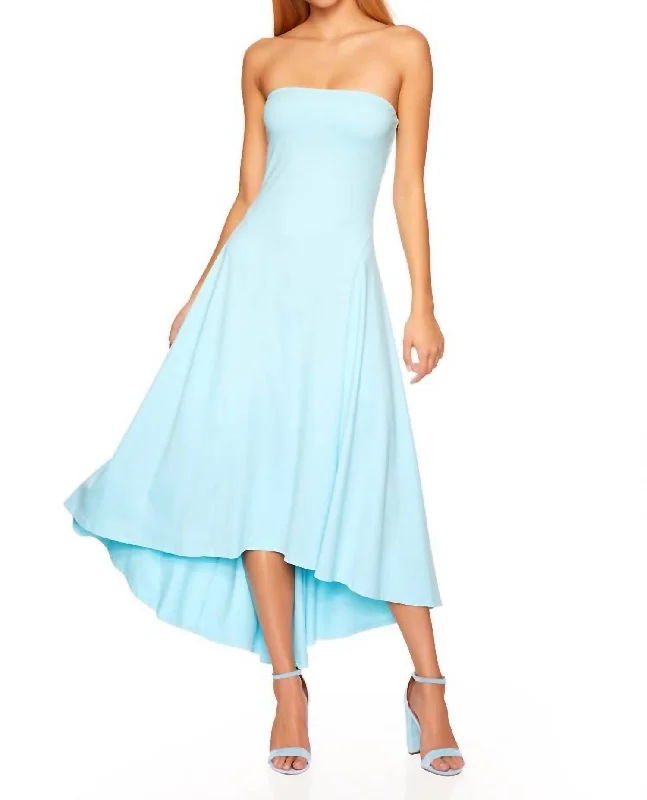Day-To-Night Styles Strapless High-Low Maxi Dress In Fresh Water Blue Bold Silhouette