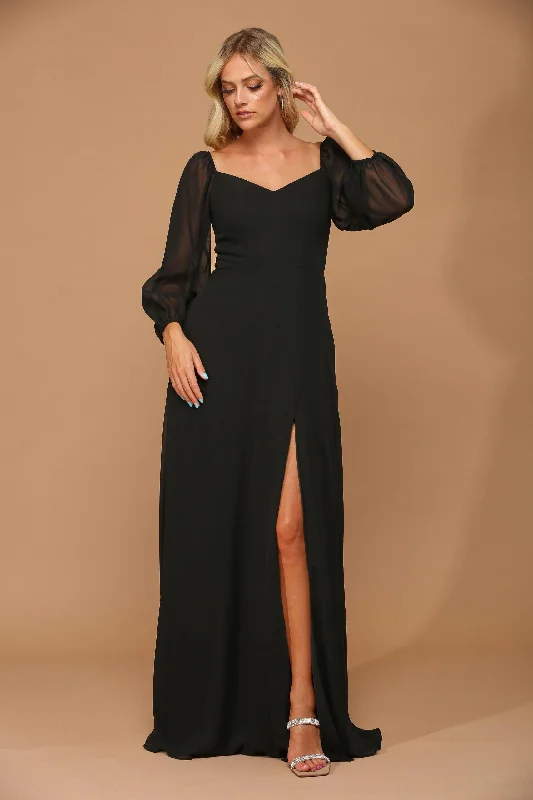 Ride The Style Wave Black L Long Sleeve Formal Chiffon Dress Sale Flash Deals