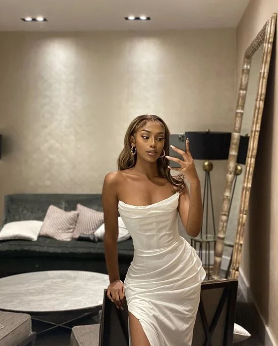 Durable Fashion Picks Elegant White Strapless Long Evening Dress,White Formal Gown Y7287 Subtle Sophistication