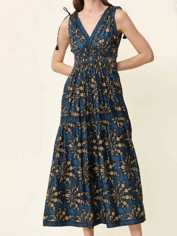 Fashion-Forward Rosalita Midi Dress In Marli Saphire Romantic Detailing