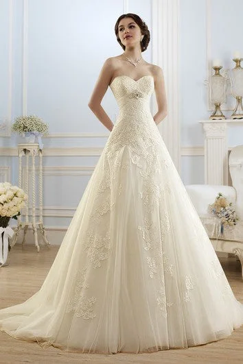 Fashion Forward Femininity A-Line Long Sweetheart Sleeveless Lace-Up Lace Tulle Dress With Appliques And Waist Jewellery Luxury Style