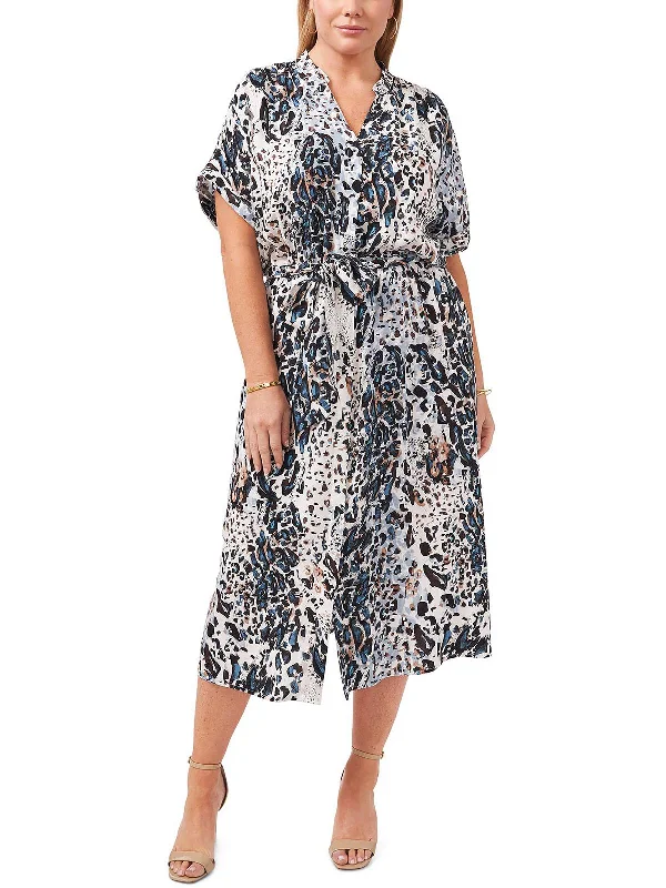 Sporty Fashion Offers Plus Womens Printed Split Neck Maxi Dress Parisian Effortless Chic Style