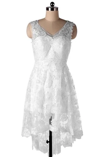 Best Deals Of The Season A-Line V-Neck Backless Chiffon Lace Weddig Dress Vintage Charm