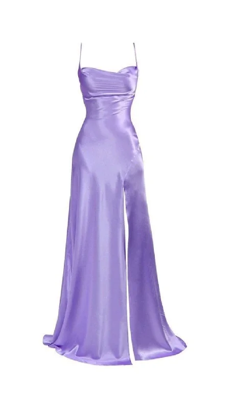 Spring Fashion Elegant Purple Spaghetti Straps Prom Dress With Split,Purple Party Gown Y7322 Disco - Inspired Retro Dance Look