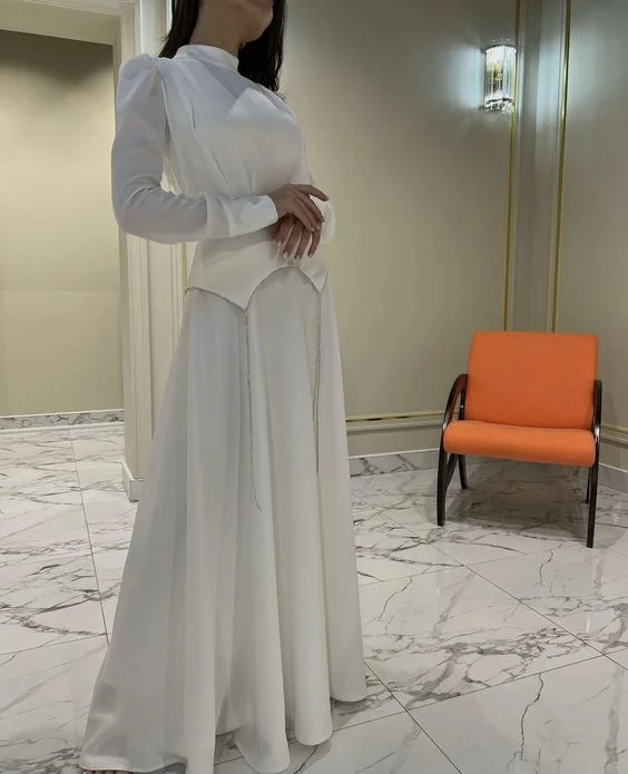 Fashion Essentials Chic White A-line Long Sleeve Evening Dress,Unique Prom Gown Y6885 Today Only
