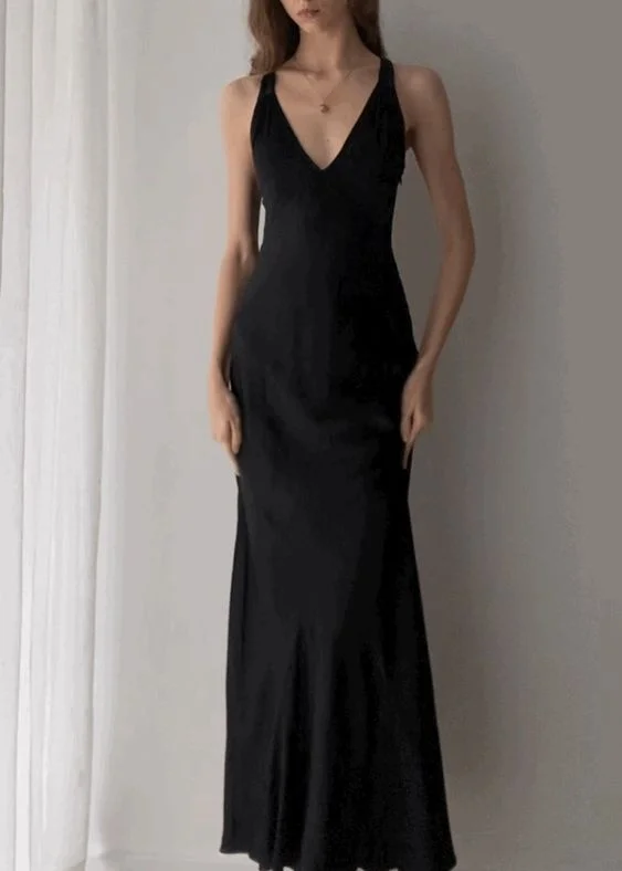 Urban Fashion Classy Black V Neck Long Prom Dress,Black Formal Gown Y4708 Now On Sale For Chic Urban Styles