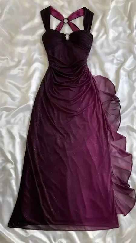 Bid Farewell To The Old Season Ombre Grape Purple Chiffon Backless Evening Dress Long Party Prom Gown Y7482 Romantic Flair