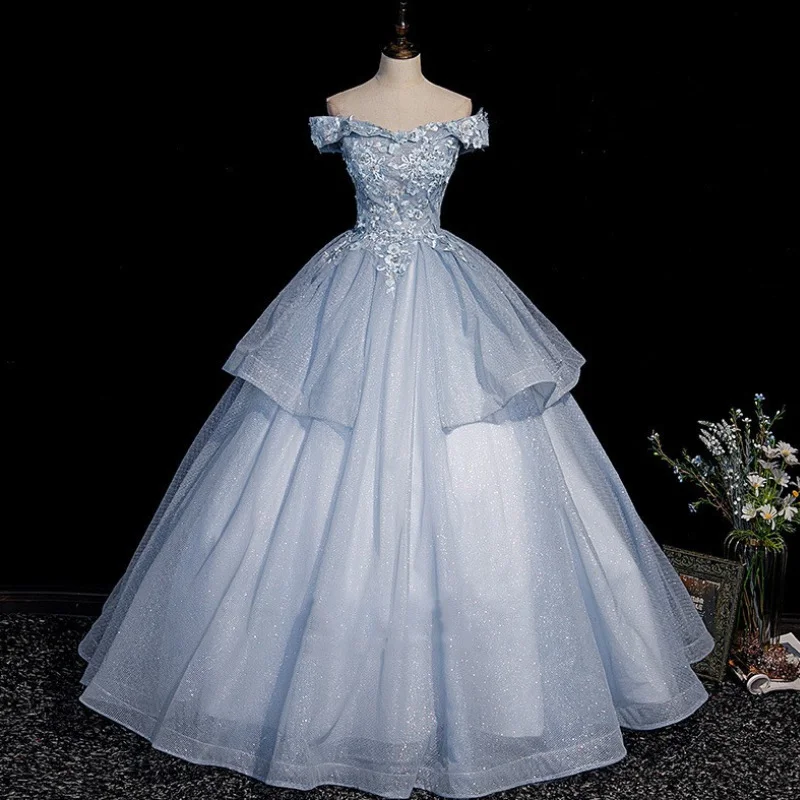 New Styles Just In Blue tulle lace long ball gown dress formal dresses Y4208 Minimalist Chic