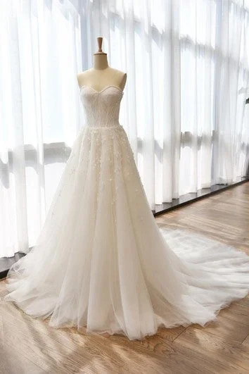 Flash Sale Fever A-Line Sweetheart Sleeveless Zipper Tulle and Lace Dress with Floral Appliques Big Savings On Minimalist Office Styles