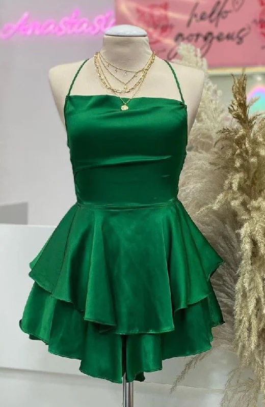 Seize Bargains Green Straps A-Line Satin Simple Homecoming Dress Mini Birthday Outfits, D163 Charming Silhouette
